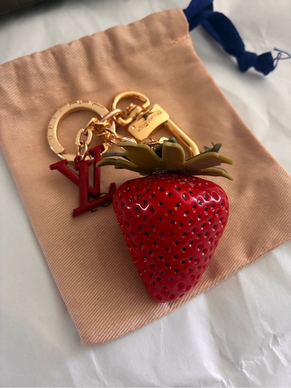 Louis Vuitton Red Strawberry Bag Charm Key Ring with Gold Hardware